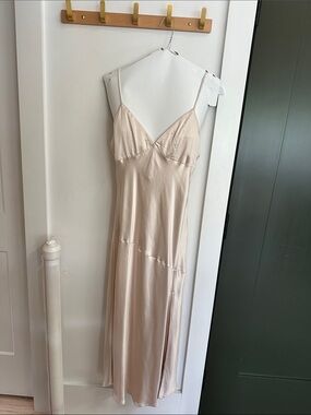 Satin Slip Dress with Spaghetti Straps - Cream
